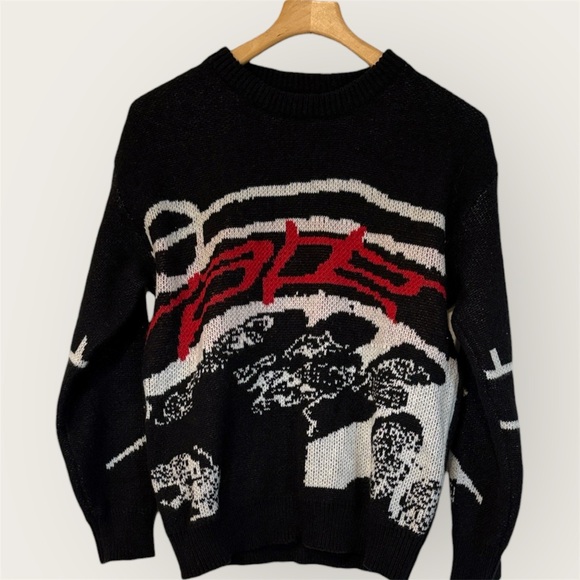 Undefined Other - Men's Black and Red Graphic Crewneck Sweater